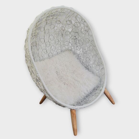 Puppy Pets Small Dogs Rattan Basket Wicker Egg Lounge Chair White Waterproof - Picture 1 of 16